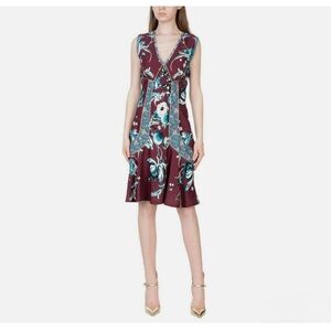 Roberto Cavalli Burgundy and Teal Floral Midi Dress